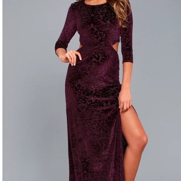 Perfect Night Plum Purple Velvet Print Maxi Dress - Picture 2 of 4